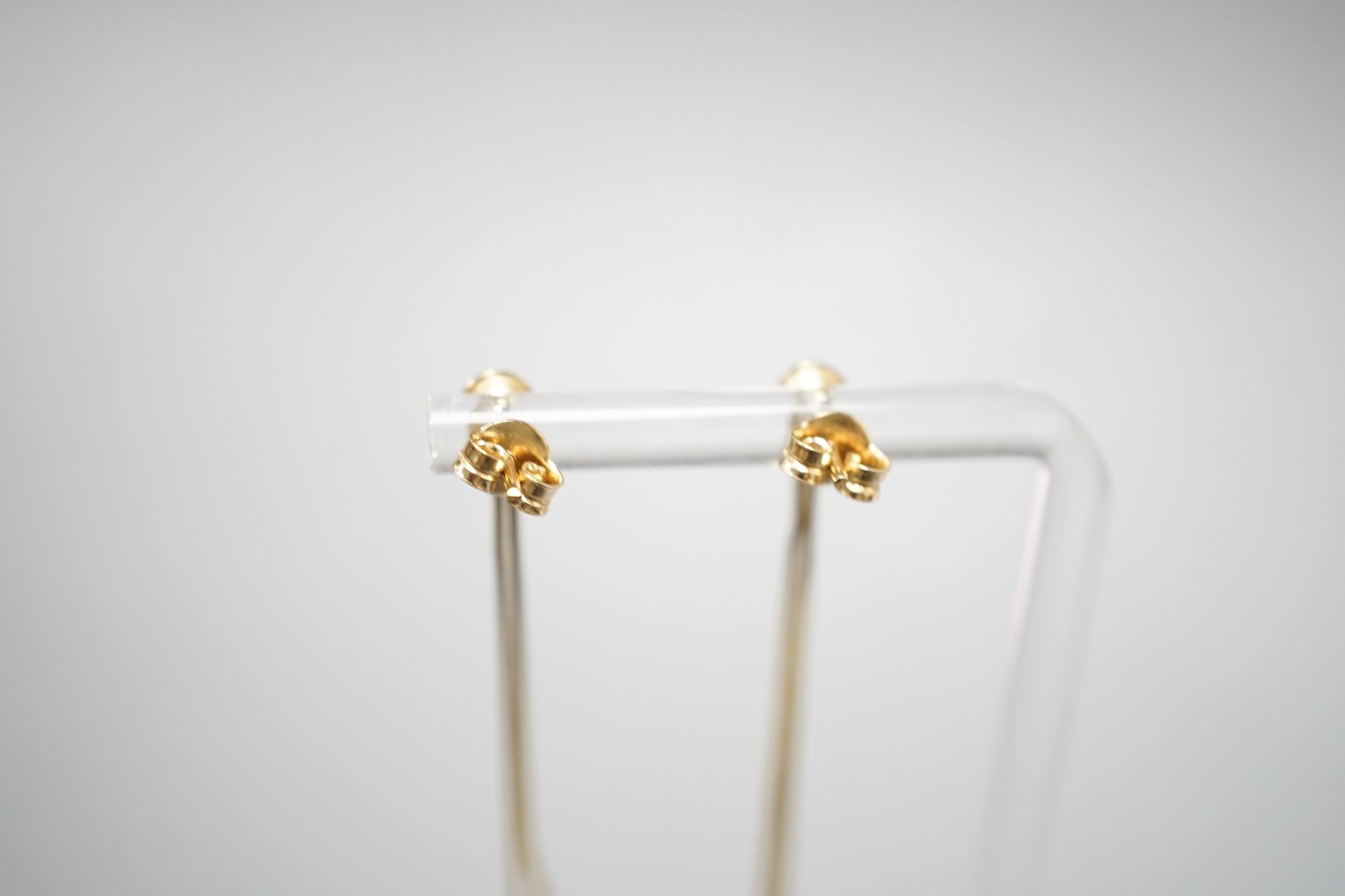 A pair of 585 yellow metal and white stone set tassel drop earrings, gross 4 grams
